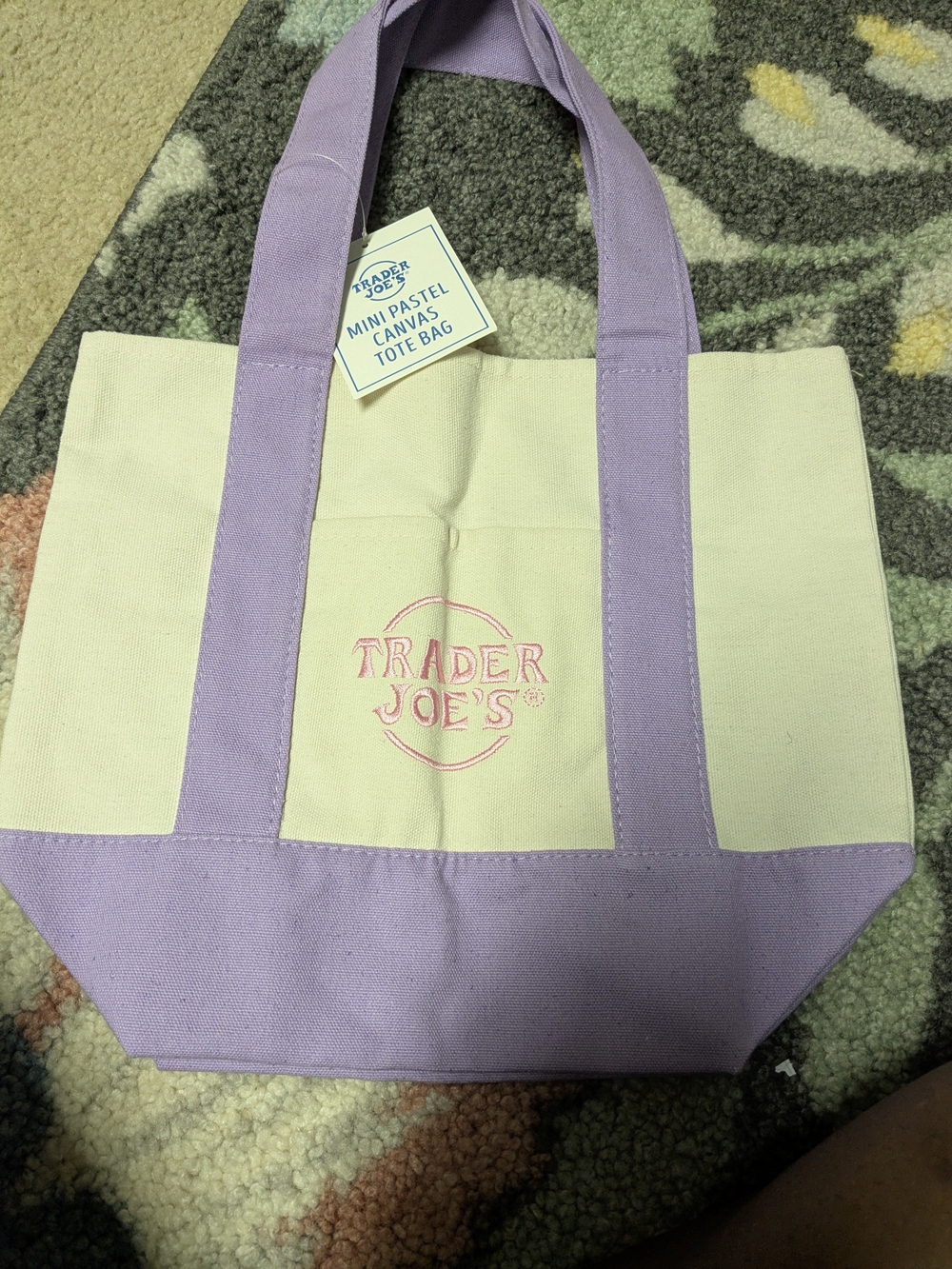 Trader Joe's Lilac & Cream Mini Canvas Tote Bag